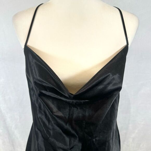 H&M black cowl neck cross drape back satin dress size medium - Picture 5 of 8